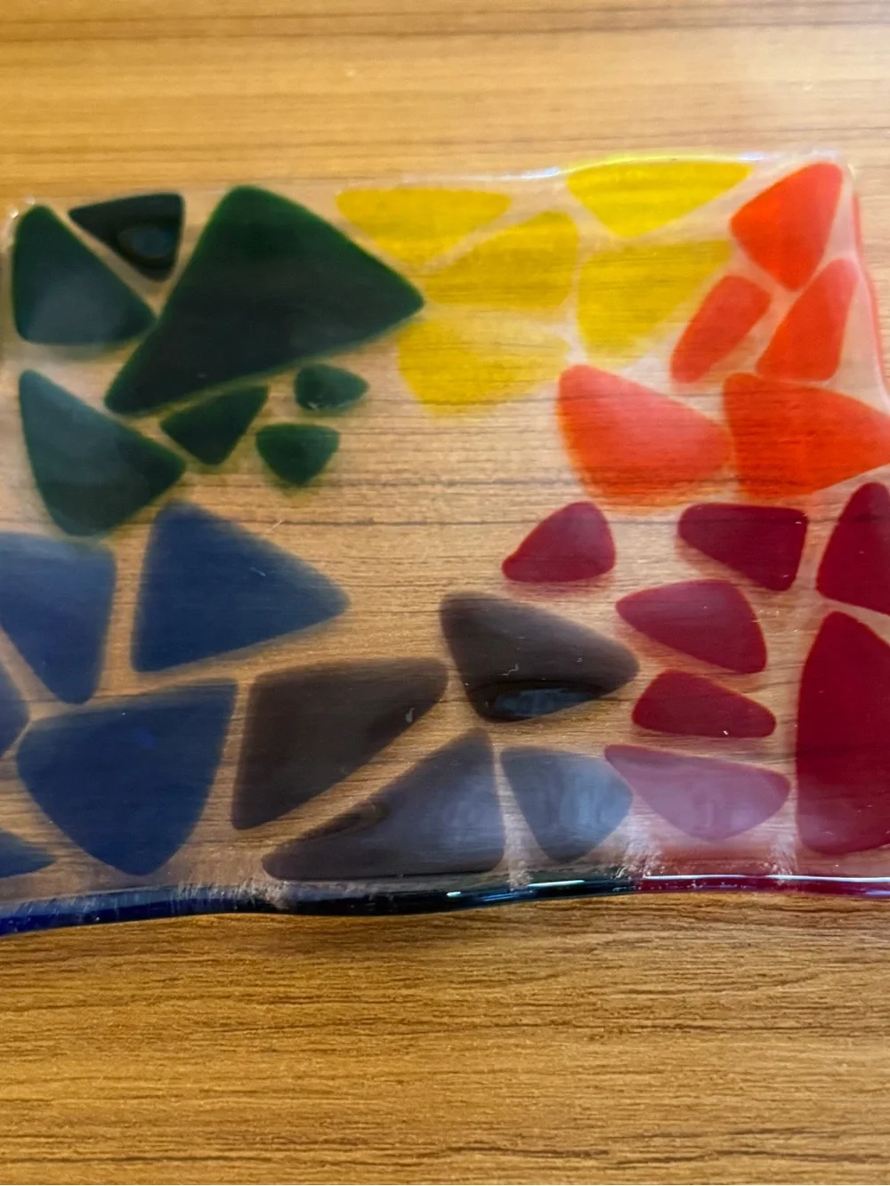 Handmade Fused Glass Mosaic Square Trinket Dish 5.5” Rainbow Colorful Art Deco